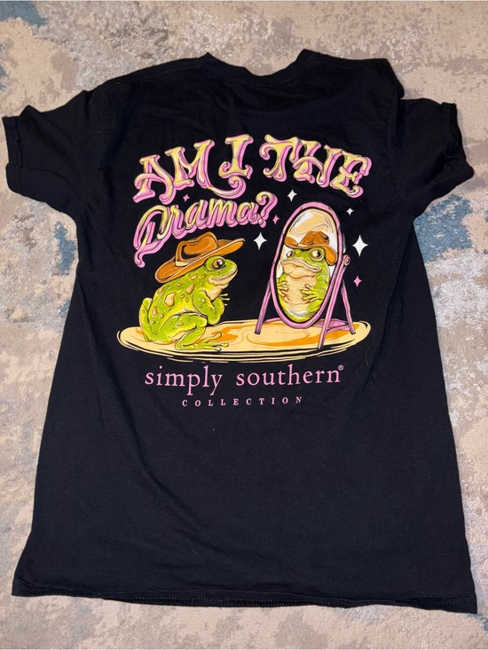 Simply Southern Tops - Simply Southern Black Tee with Green Frog and Pink Text